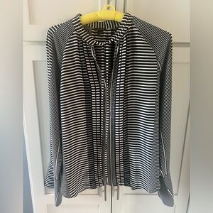 Ann Taylor Black and White Striped Geometric Blouse L